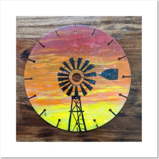 Windmill in the country at sunset Posters and Art